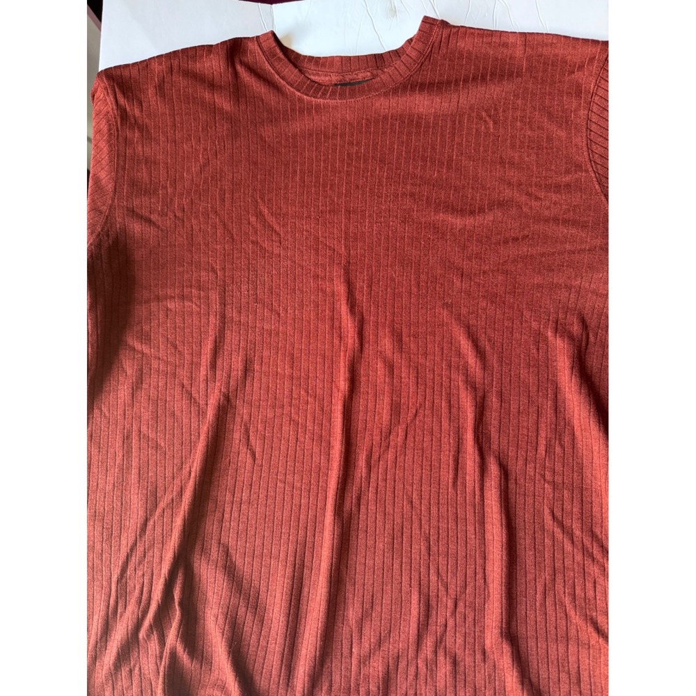 J Ferrar Mens Rust Red Ribbed Short Sleeve Crew Neck Knit Top Shirt